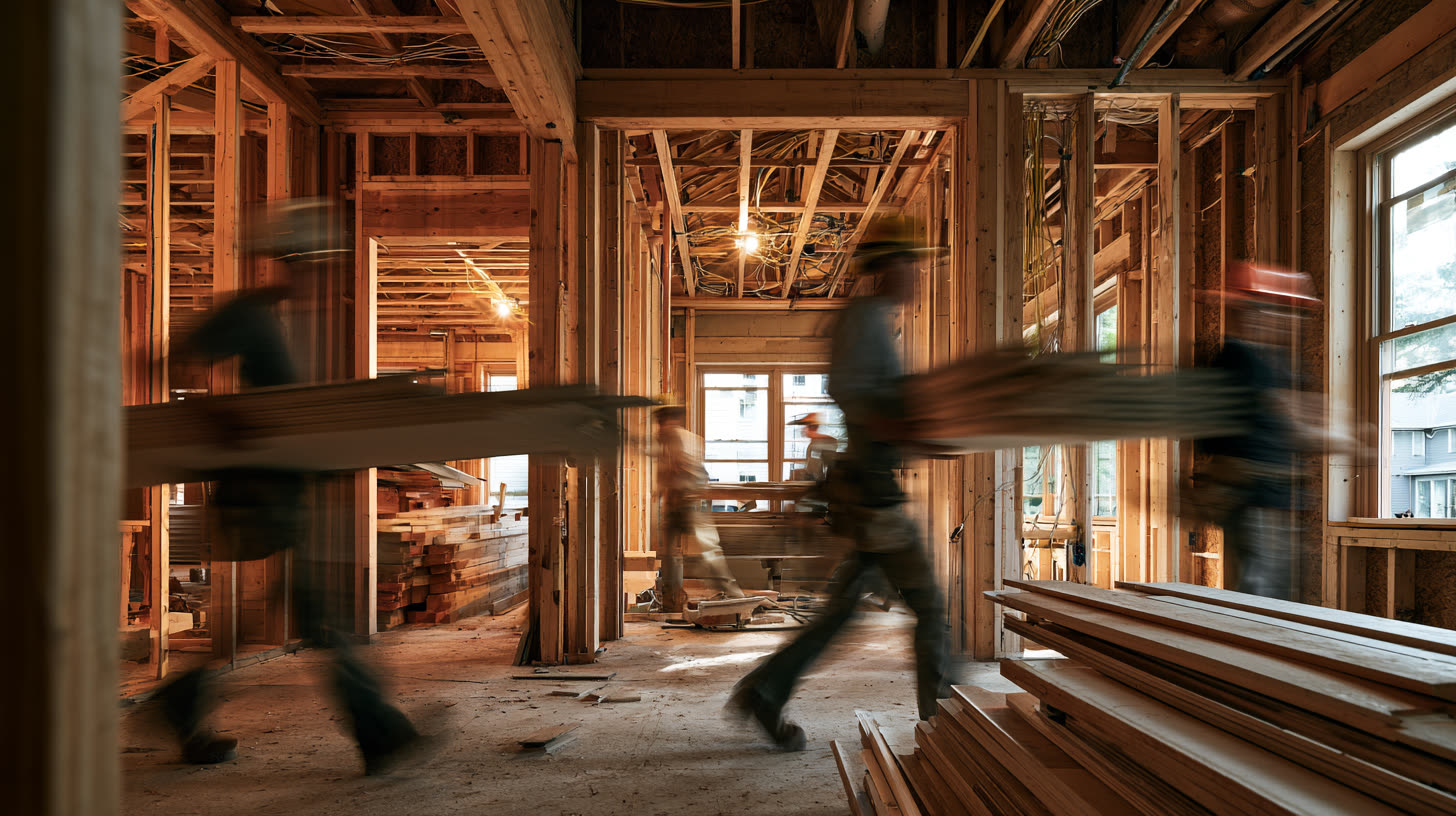 A home mid-renovation with framing and new wiring