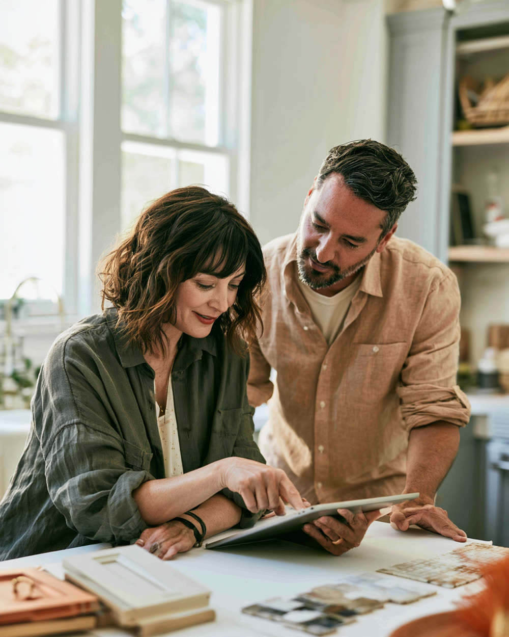 Planning a remodel together at the kitchen table